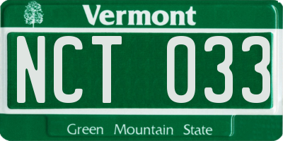 VT license plate NCT033