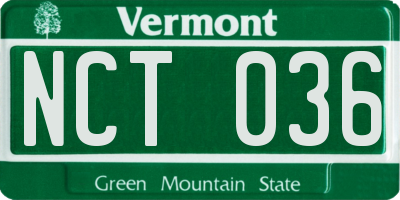 VT license plate NCT036