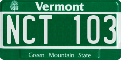 VT license plate NCT103
