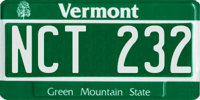 VT license plate NCT232