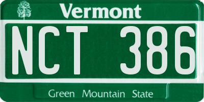VT license plate NCT386