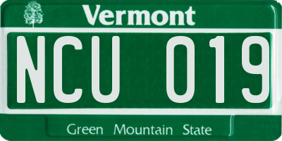 VT license plate NCU019