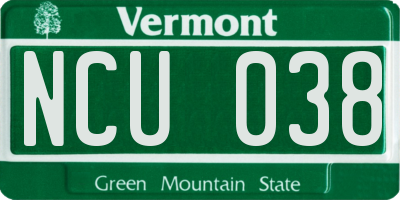 VT license plate NCU038