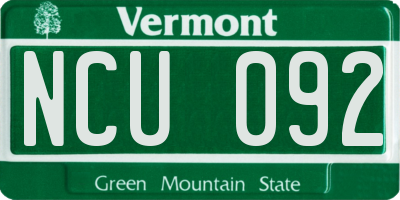 VT license plate NCU092