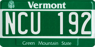VT license plate NCU192