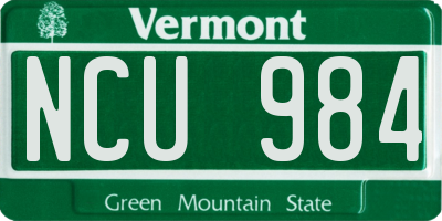 VT license plate NCU984