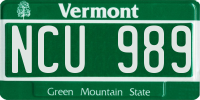 VT license plate NCU989