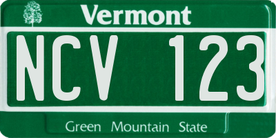 VT license plate NCV123