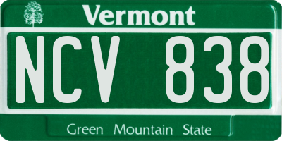 VT license plate NCV838