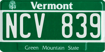VT license plate NCV839