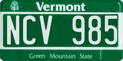 VT license plate NCV985