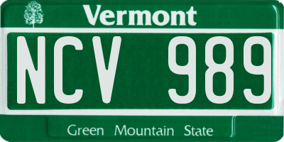 VT license plate NCV989