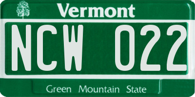 VT license plate NCW022