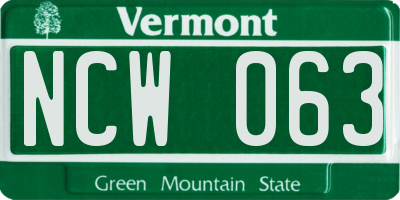 VT license plate NCW063