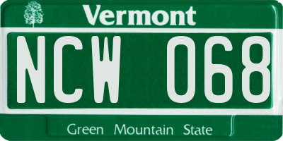VT license plate NCW068