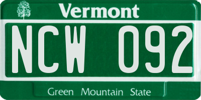 VT license plate NCW092