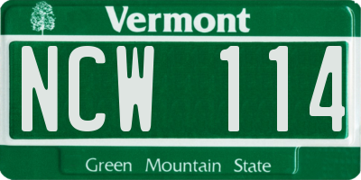 VT license plate NCW114