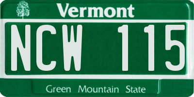 VT license plate NCW115
