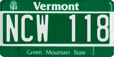 VT license plate NCW118