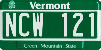 VT license plate NCW121