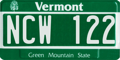 VT license plate NCW122