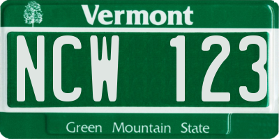 VT license plate NCW123