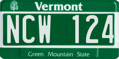 VT license plate NCW124