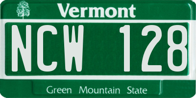 VT license plate NCW128