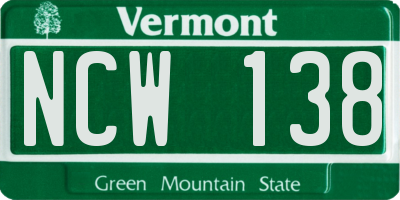 VT license plate NCW138