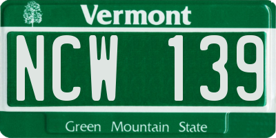 VT license plate NCW139