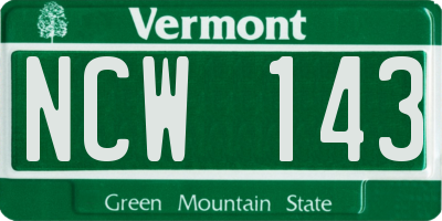 VT license plate NCW143