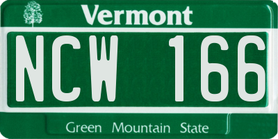 VT license plate NCW166