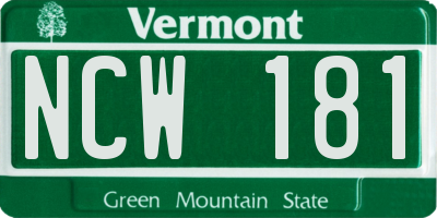 VT license plate NCW181