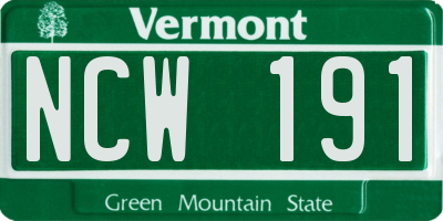 VT license plate NCW191