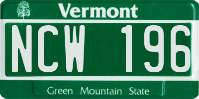 VT license plate NCW196
