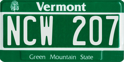 VT license plate NCW207