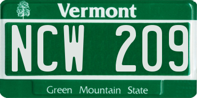 VT license plate NCW209