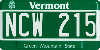 VT license plate NCW215