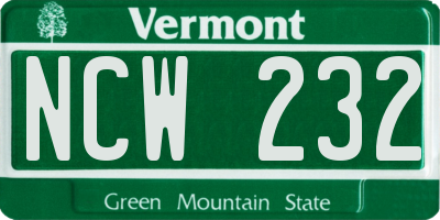 VT license plate NCW232