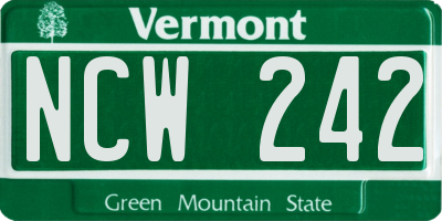 VT license plate NCW242