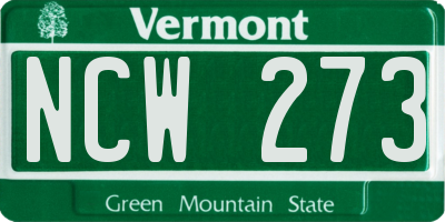 VT license plate NCW273
