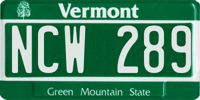 VT license plate NCW289