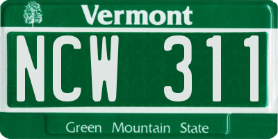 VT license plate NCW311