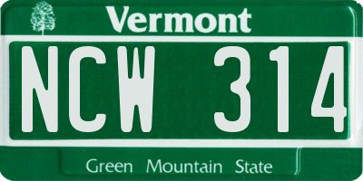 VT license plate NCW314