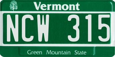 VT license plate NCW315