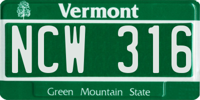 VT license plate NCW316