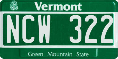 VT license plate NCW322