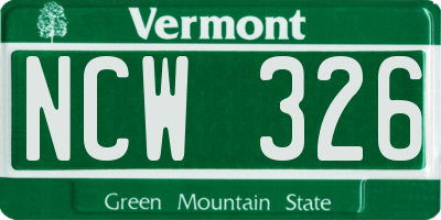VT license plate NCW326