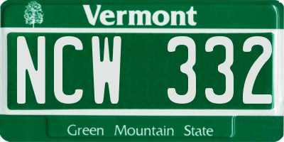 VT license plate NCW332
