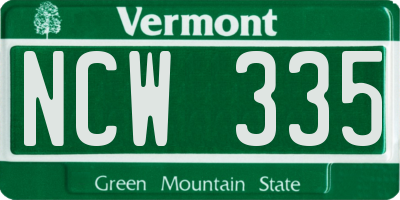 VT license plate NCW335